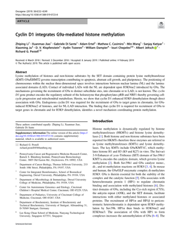 Cyclin D1 Integrates G9a-Mediated Histone Methylation