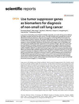Use Tumor Suppressor Genes As Biomarkers for Diagnosis Of