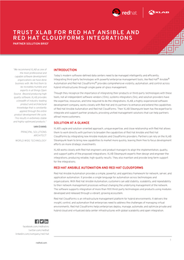 Trust Xlab for Red Hat Ansible and Red Hat Cloudforms Integrations Partner Solution Brief