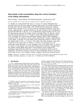 Interseismic Strain Accumulation Along the Western Boundary of the Indian Subcontinent Walter Szeliga,1,2 Roger Bilham,1 Din Mohammad Kakar,3 and Sarosh H