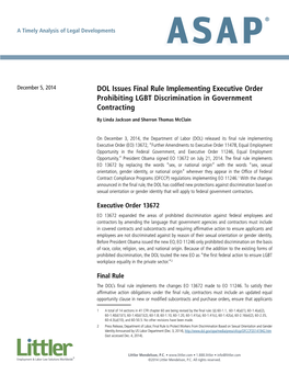 DOL Issues Final Rule Implementing Executive Order Prohibiting LGBT Discrimination in Government Contracting