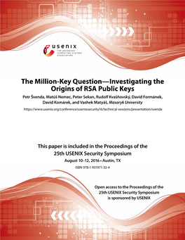 The Million-Key Question—Investigating the Origins of RSA Public Keys