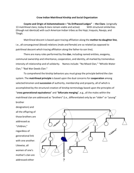 Crow Indian Matrilineal Kinship and Social Organization