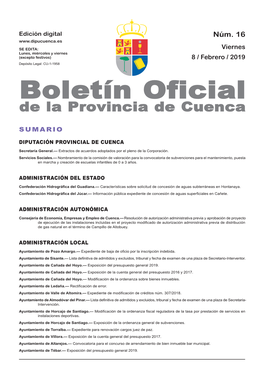 Boletín Oficial De La Provincia De Cuenca Sumario Diputación Provincial De Cuenca