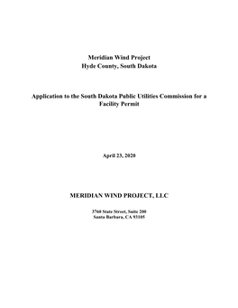 Meridian Wind Project Hyde County, South Dakota Application to The