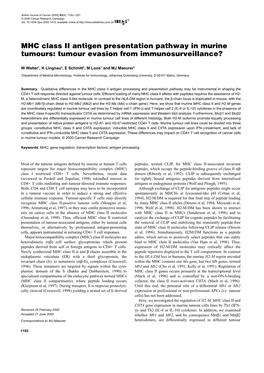 MHC Class II Antigen Presentation Pathway in Murine Tumours: Tumour Evasion from Immunosurveillance?
