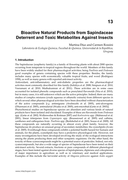 Bioactive Natural Products from Sapindaceae Deterrent and Toxic Metabolites Against Insects