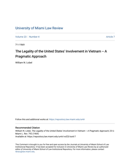 The Legality of the United States' Involvement in Vietnam -- a Pragmatic Approach