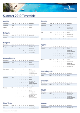 Summer 2019 Timetable