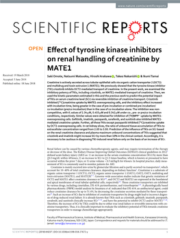 Effect of Tyrosine Kinase Inhibitors on Renal Handling of Creatinine By