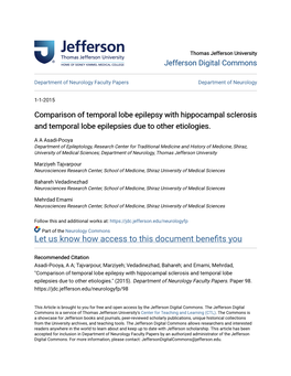 Comparison of Temporal Lobe Epilepsy with Hippocampal Sclerosis and Temporal Lobe Epilepsies Due to Other Etiologies