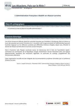 Les Alsaciens. Paix Sur Le Rhin ? Fiche 05 Documents Liés N°19 À 22