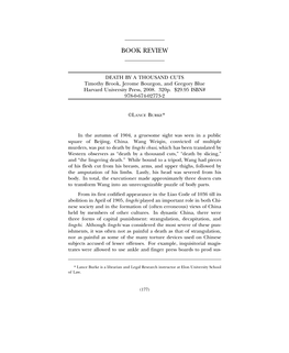 DEATH by a THOUSAND CUTS Timothy Brook, Jerome Bourgon, and Gregory Blue Harvard University Press, 2008