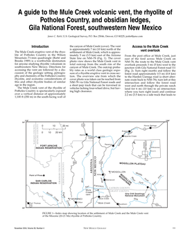 Mule Creek Volcanic Vent, the Rhyolite of Potholes Country, and Obsidian Ledges, Gila National Forest, Southwestern New Mexico