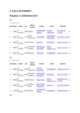 2. LIGA SENIOROV Skupina a (Základná Časť)