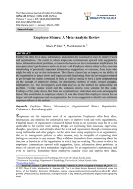 Employee Silence: a Meta-Analytic Review