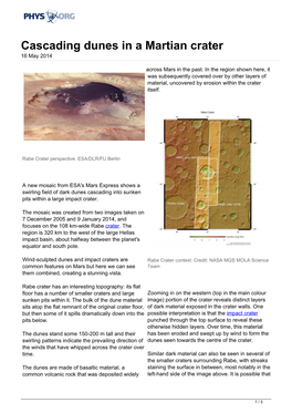 Cascading Dunes in a Martian Crater 16 May 2014