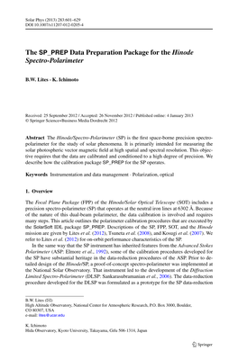 The SP PREP Data Preparation Package for the Hinode Spectro-Polarimeter