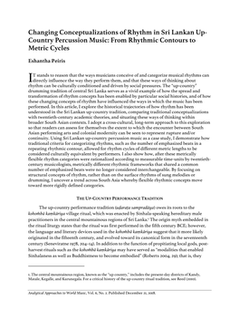 Changing Conceptualizations of Rhythm in Sri Lankan Up- Country Percussion Music: from Rhythmic Contours to Metric Cycles