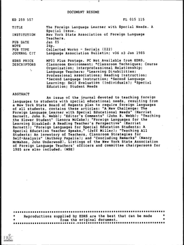 The Foreign Language Learner with Special Needs. a New York State Association of Foreign Language Language Association Bulletin;