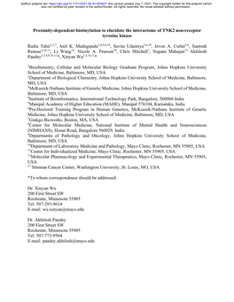 Proximity-Dependent Biotinylation to Elucidate the Interactome of TNK2 Non-Receptor Tyrosine Kinase