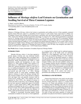 Influence of Moringa Oleifera Leaf Extracts on Germination and Seedling Survival of Three Common Legumes