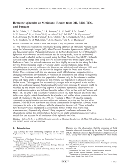 Hematite Spherules at Meridiani: Results from MI, Mini-TES, and Pancam W