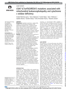 Mutations Associated with Mitochondrial Leukoencephalopathy