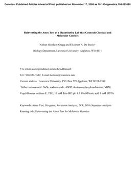 Reinventing the Ames Test As a Quantitative Lab That Connects Classical and Molecular Genetics