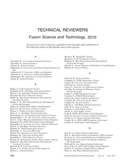 TECHNICAL REVIEWERS Fusion Science and Technology, 2010