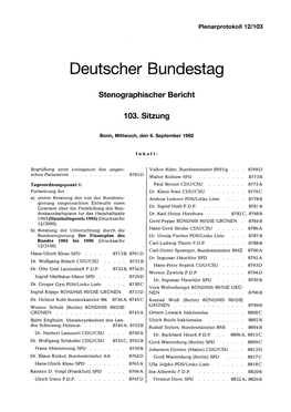 Stenographischer Bericht 103. Sitzung