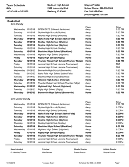 Team Schedule Basketball