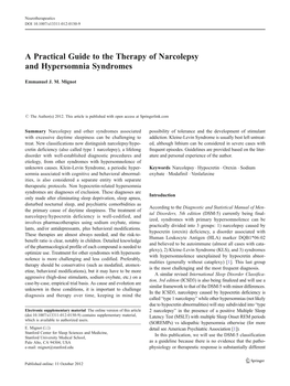 A Practical Guide to the Therapy of Narcolepsy and Hypersomnia Syndromes