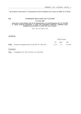 B COMMISSION REGULATION (EC) No 607/2009 of 14 July