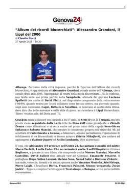 “Album Dei Ricordi Blucerchiati”: Alessandro Grandoni, Il Lippi Del 2000 Di Claudio Nucci 27 Aprile 2021 – 10:30