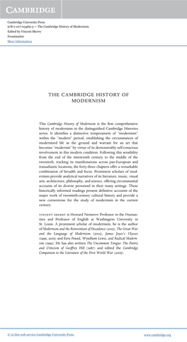 The Cambridge History of Modernism Edited by Vincent Sherry Frontmatter More Information