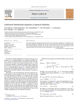 Conformal Hamiltonian Dynamics of General Relativity ∗ A.B