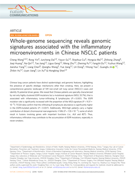 Whole-Genome Sequencing Reveals Genomic Signatures Associated with the Inﬂammatory Microenvironments in Chinese NSCLC Patients