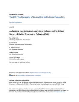 A Classical Morphological Analysis of Galaxies in the Spitzer Survey of Stellar Structure in Galaxies (S4G)