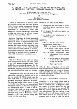 CLINICAL TRIAL of P-1742 TOPICAL OR FLUPEROLONE (9 IPLUORO-21 METHYL PREDNISOLONE) in PSORIASIS by Khoo Oon Teik, Fung Wye Poh (Skin Clinic, Dept