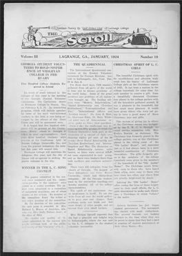 Vol Ume III LAGRANGE, GA., JANUARY, 1924 Number 10 GEORGIA STUDENT VOLUN- TEERS to HOLD CONFER ENCE at WESLEYAN COLLEGE in FEB