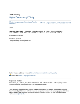 Introduction to German Ecocriticism in the Anthropocene