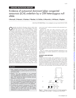 Evidence of Autosomal Dominant Leber Congenital Amaurosis (LCA)