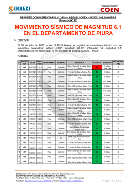 Movimiento Sísmico De Magnitud 6.1 En El Departamento De Piura