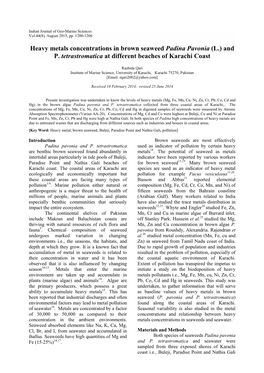 Heavy Metals Concentrations in Brown Seaweed Padina Pavonia (L.) and P