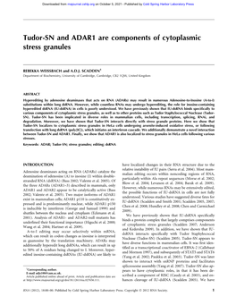 Tudor-SN and ADAR1 Are Components of Cytoplasmic Stress Granules