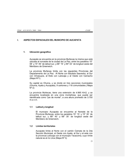 I. Aspectos Espaciales Del Municipio De Aucapata 1