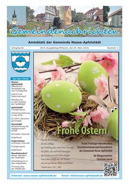 Gemeindenachrichten Amtsblatt Der Gemeinde Nesse-Apfelstädt