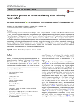 Plasmodium Genomics: an Approach for Learning About and Ending Human Malaria