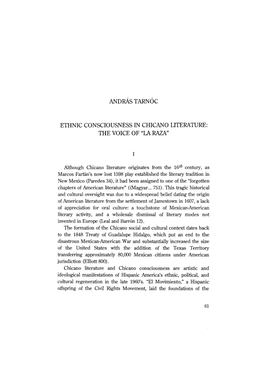 András Tarnóc Ethnic Consciousness in Chicano